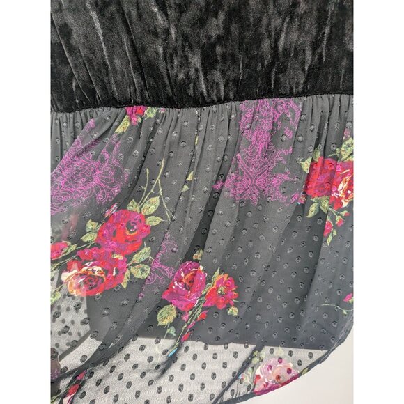 DR2 Velvet Sheer Babydoll Top Women Size L Floral Whimsigoth Romantic Fairy Y2K - Picture 9 of 11